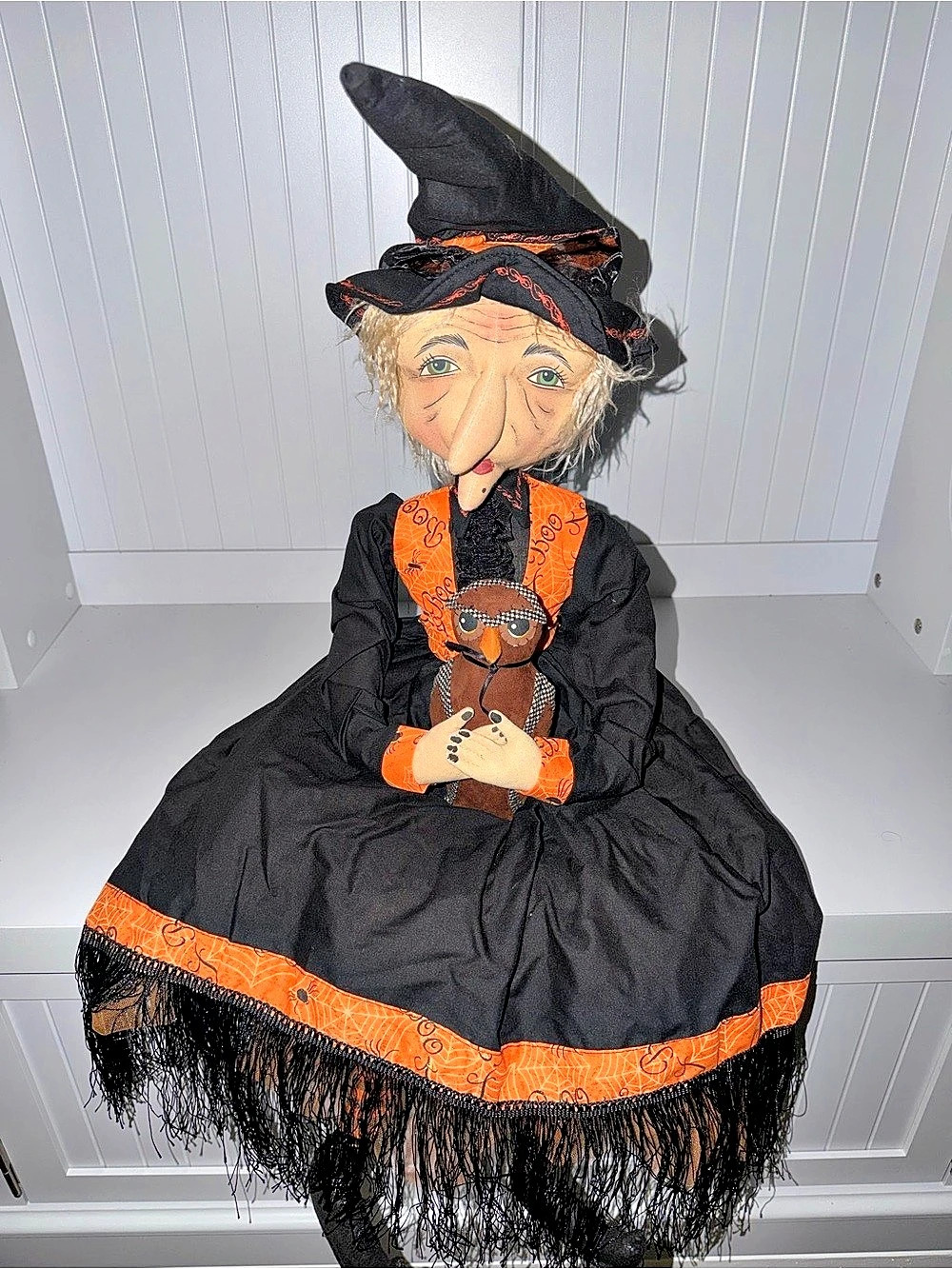 Joe Spencer Mabel Witch with Owl Doll Halloween Decor